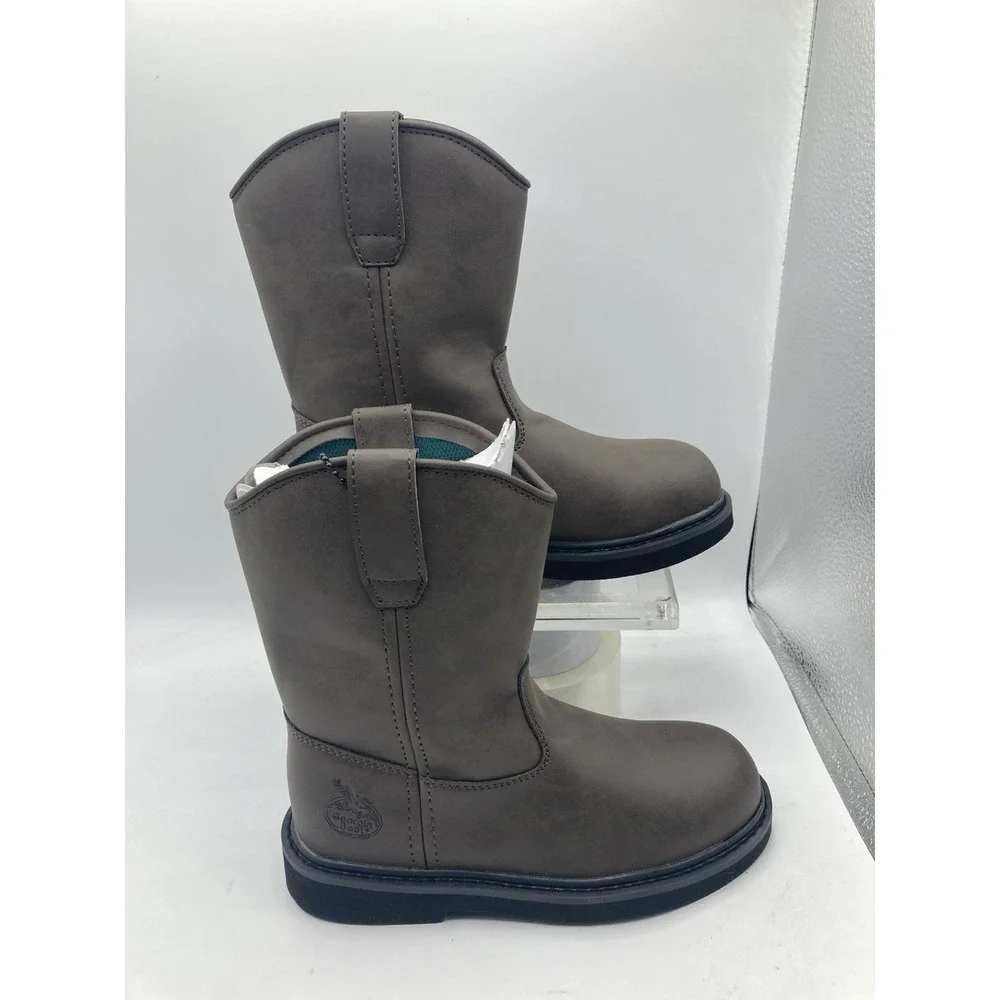 Georgia Boot Wellington Brown Pull On Work Leather Boots G099 Size 1.5M Kids 7